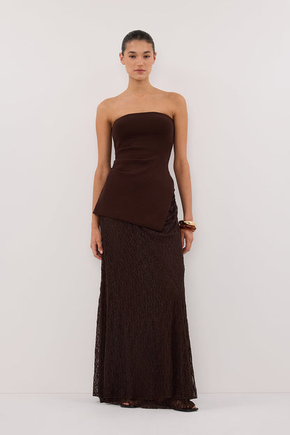 LIZZIE DARK CHOC LAYERED LACE MIDI SKIRT