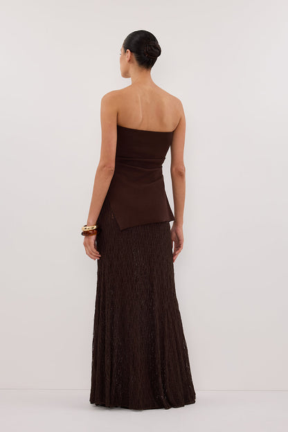 LIZZIE DARK CHOC LAYERED LACE MIDI SKIRT