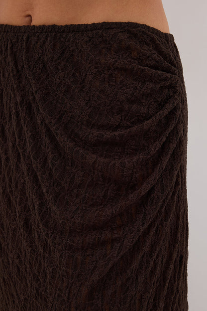 LIZZIE DARK CHOC LAYERED LACE MIDI SKIRT