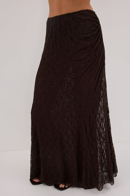 LIZZIE DARK CHOC LAYERED LACE MIDI SKIRT