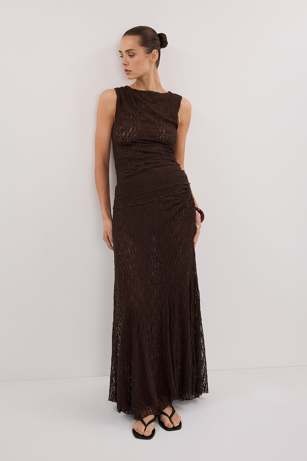 LIZZIE DARK CHOC LAYERED LACE MIDI SKIRT