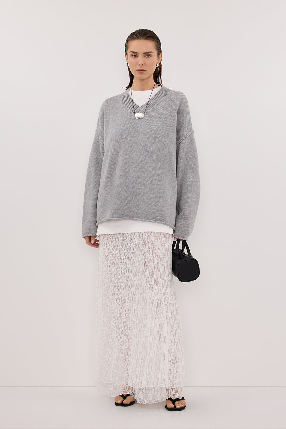 LIZZIE WHITE LAYERED LACE MIDI SKIRT