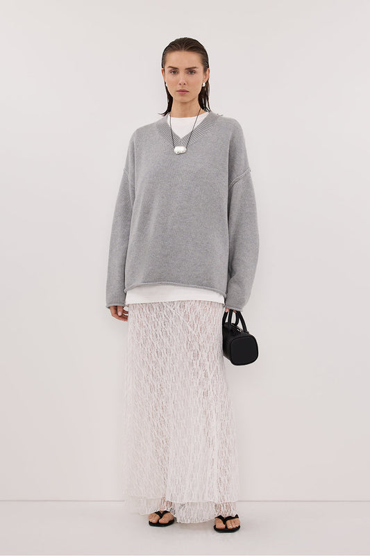 LIZZIE WHITE LAYERED LACE MIDI SKIRT