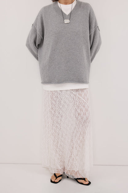 LIZZIE WHITE LAYERED LACE MIDI SKIRT
