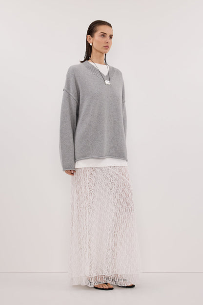 LIZZIE WHITE LAYERED LACE MIDI SKIRT
