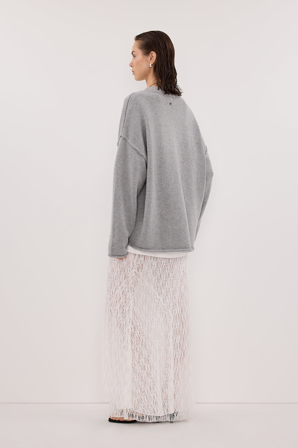 LIZZIE WHITE LAYERED LACE MIDI SKIRT