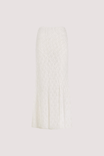 LIZZIE WHITE LAYERED LACE MIDI SKIRT
