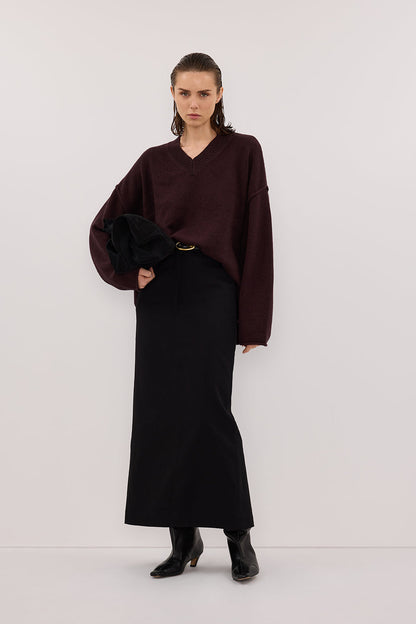 LIZA BLACK TAILORED MIDI SKIRT