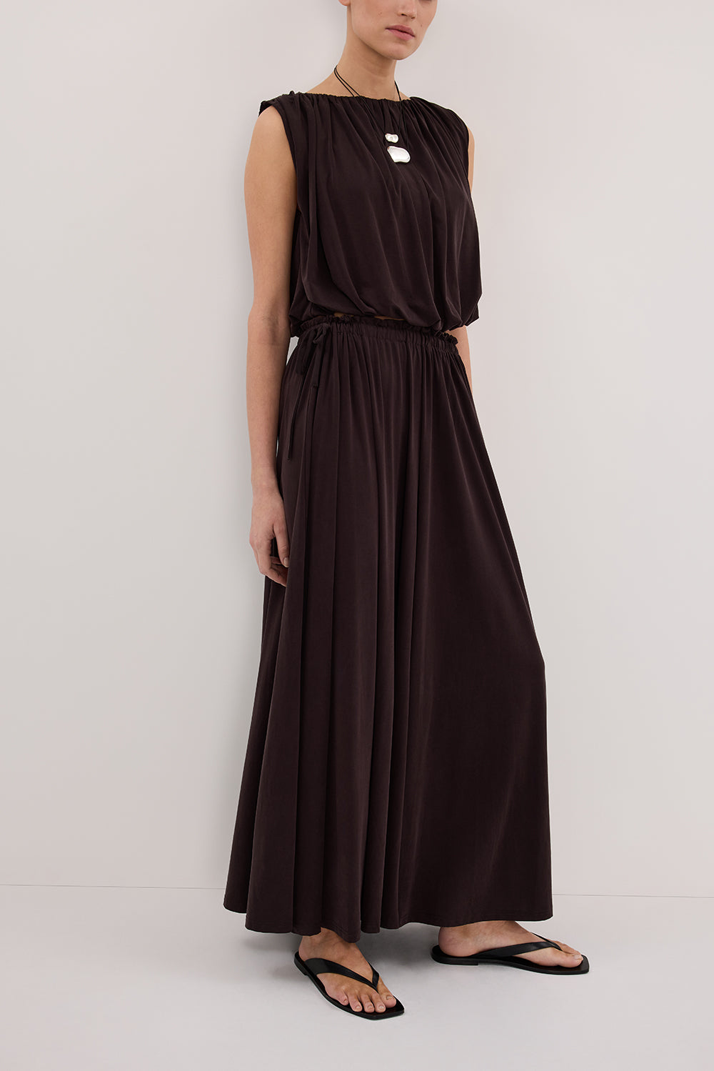 AVA BURNT CHOC MODAL BLEND MIDI SKIRT