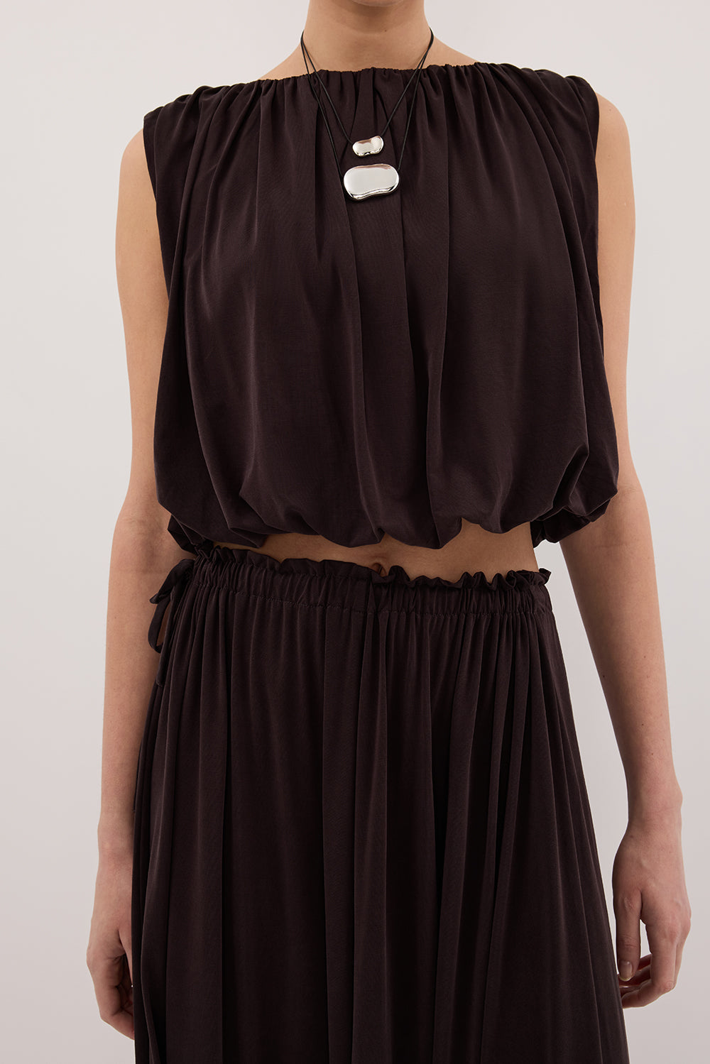 AVA BURNT CHOC MODAL BLEND MIDI SKIRT