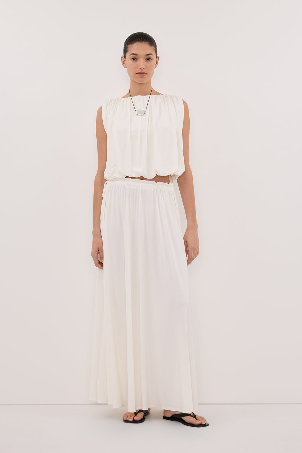 AVA OFF WHITE MODAL BLEND MIDI SKIRT