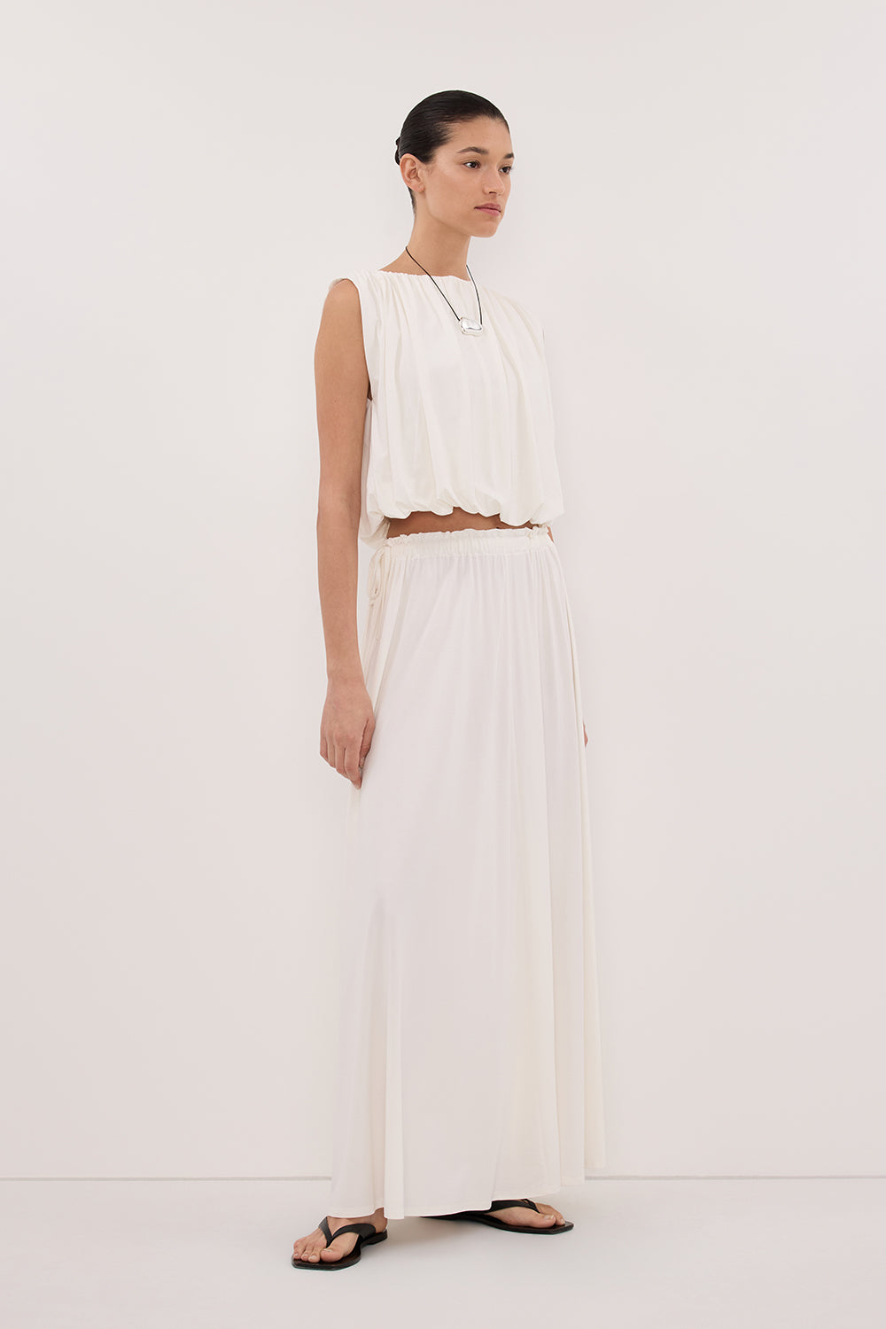 AVA OFF WHITE MODAL BLEND MIDI SKIRT