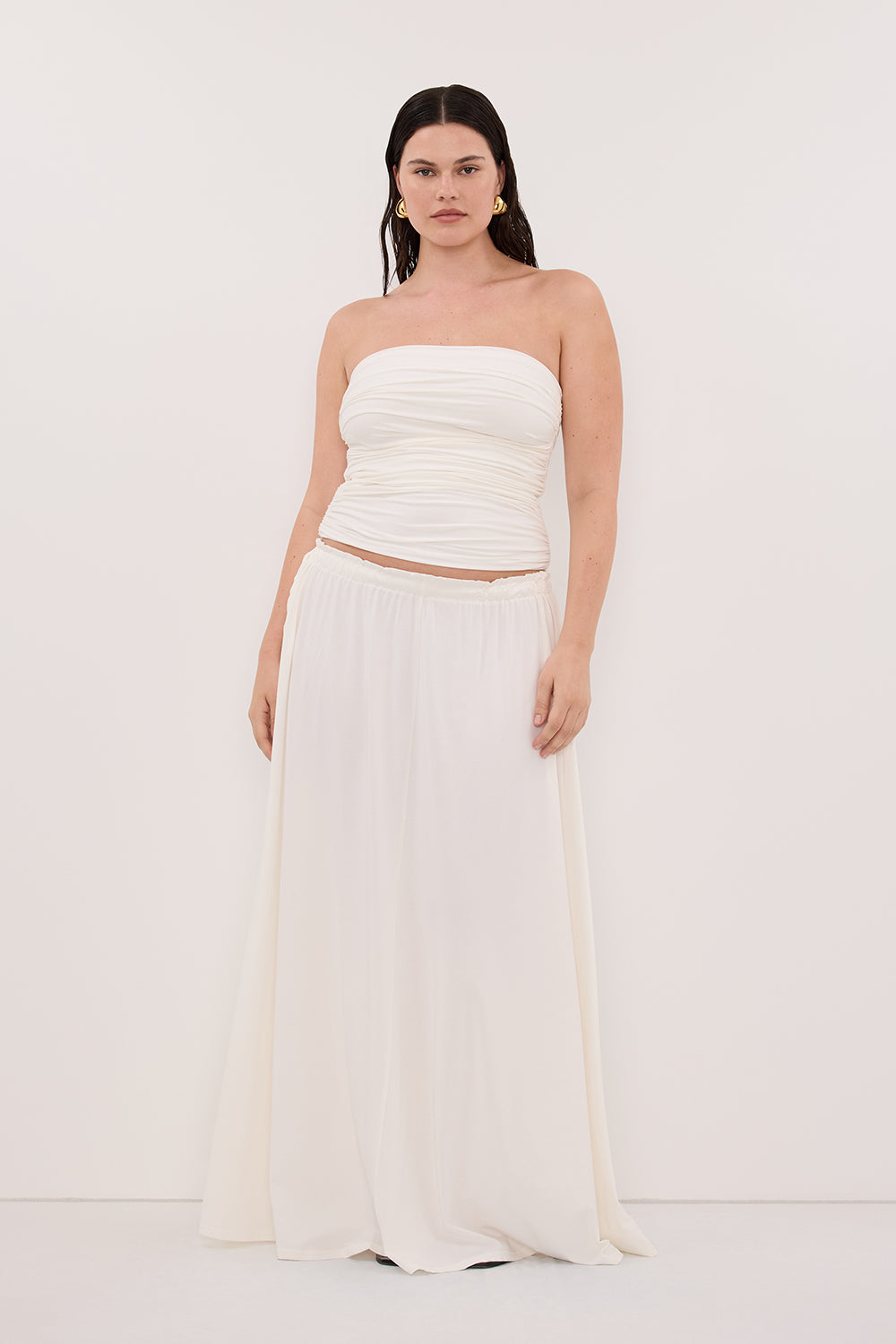 AVA OFF WHITE MODAL BLEND MIDI SKIRT