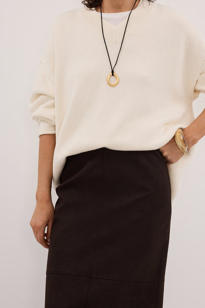 OTIS BITTER CHOC FAUX LEATHER MIDI SKIRT