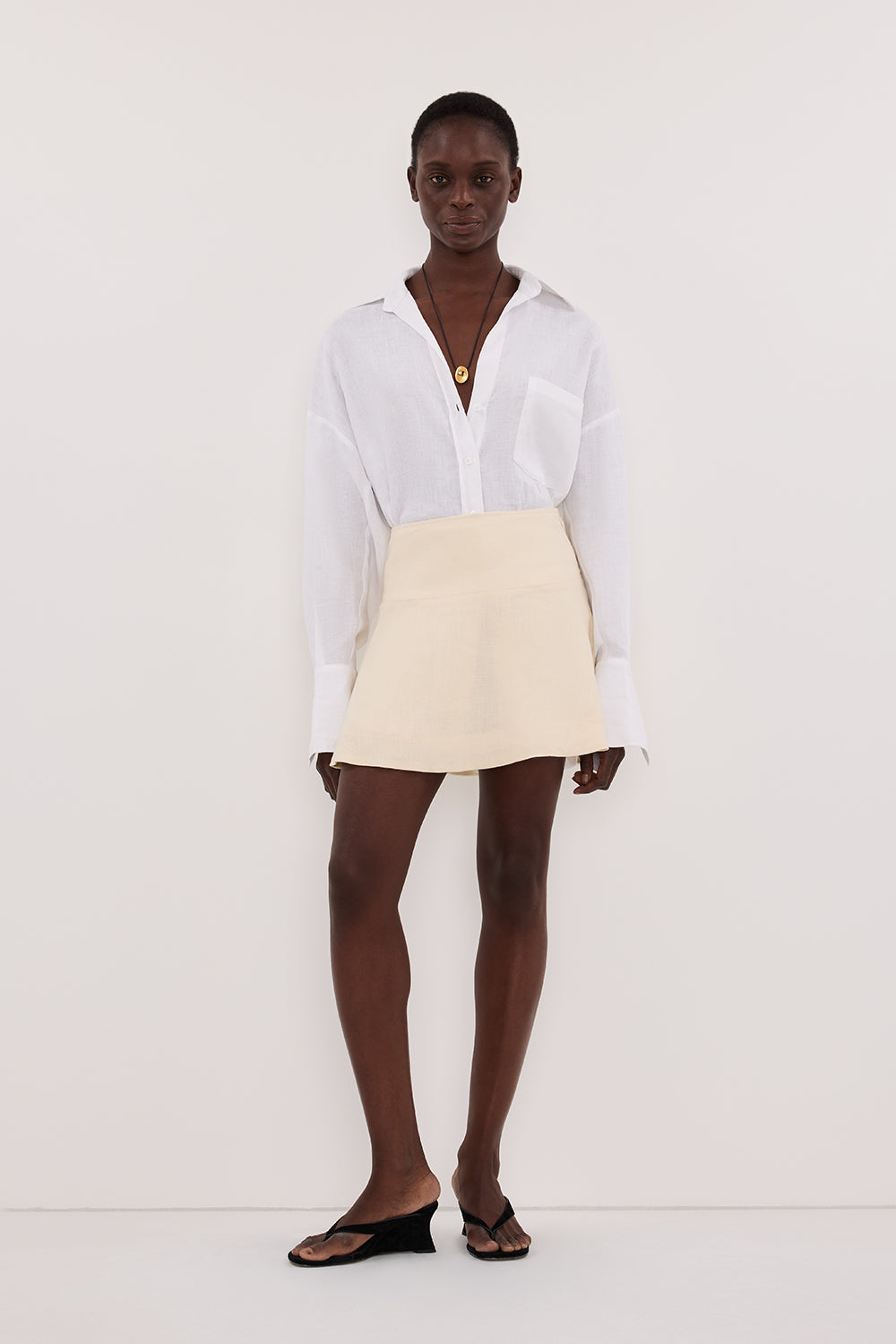 ALEA STRAW LINEN FLOUNCE MINI SKIRT