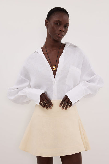 ALEA STRAW LINEN FLOUNCE MINI SKIRT