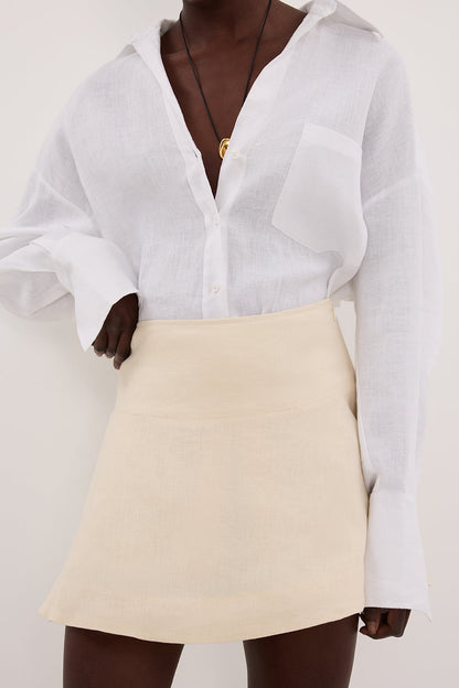 ALEA STRAW LINEN FLOUNCE MINI SKIRT