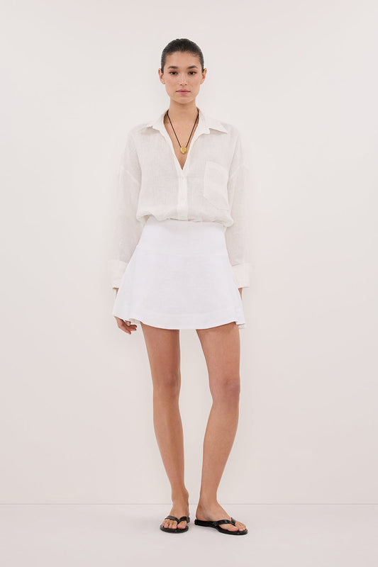 ALEA WHITE LINEN FLOUNCE MINI SKIRT