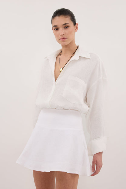 ALEA WHITE LINEN FLOUNCE MINI SKIRT