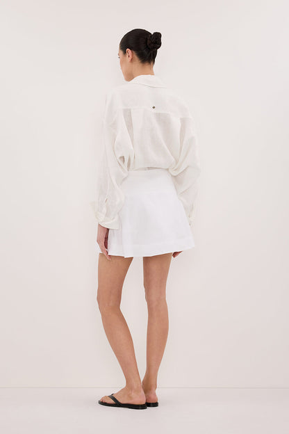ALEA WHITE LINEN FLOUNCE MINI SKIRT