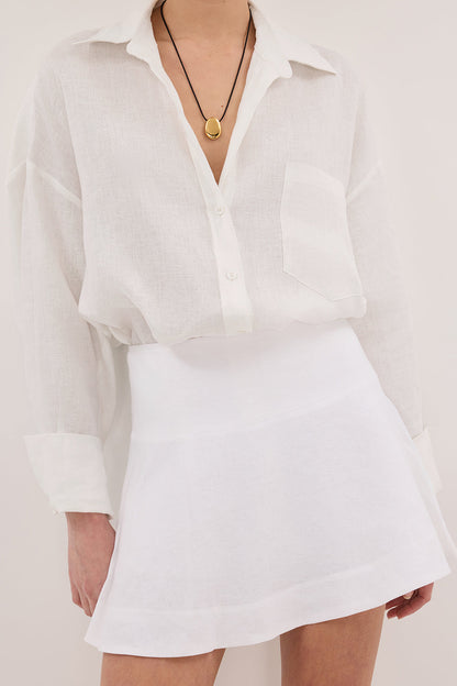 ALEA WHITE LINEN FLOUNCE MINI SKIRT