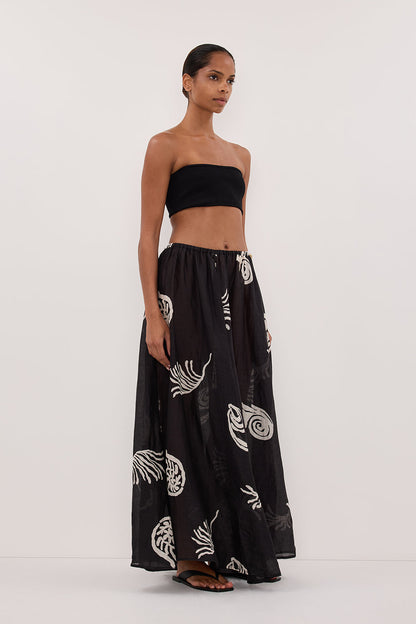 POSITANO BLACK RAMIE MIDI SKIRT