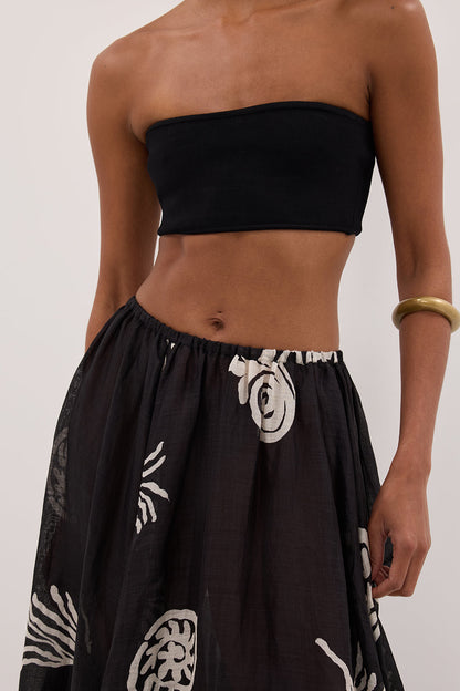 POSITANO BLACK RAMIE MIDI SKIRT