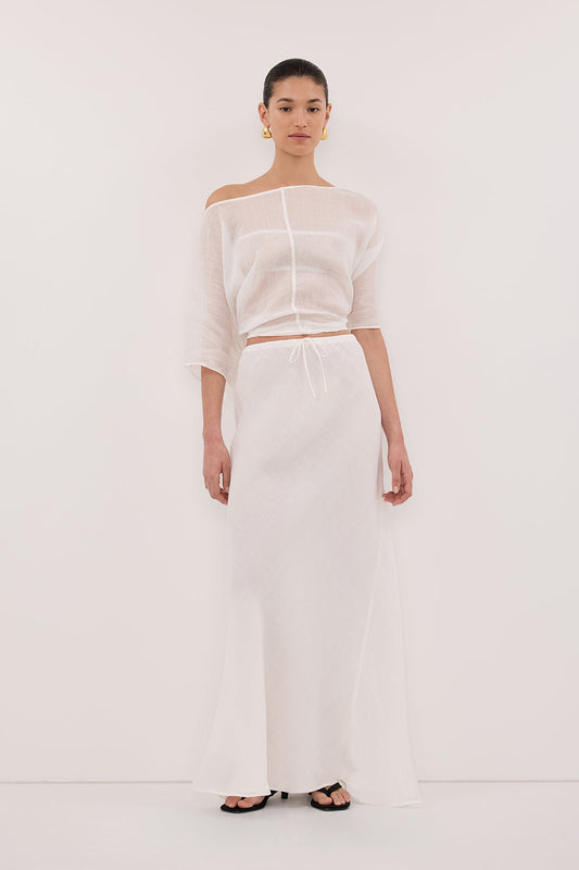 MAISON WHITE RAMIE BIAS MIDI SKIRT
