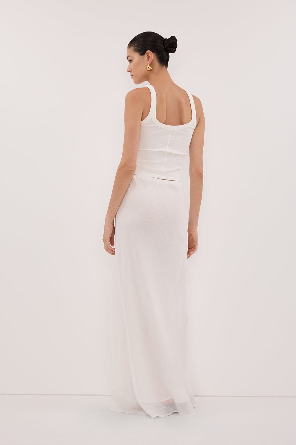 MAISON WHITE RAMIE BIAS MIDI SKIRT