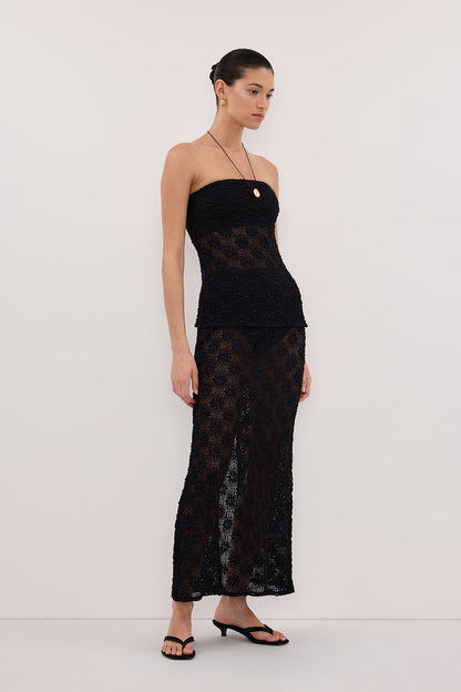 AGNES BLACK CROCHET COLUMN MIDI SKIRT