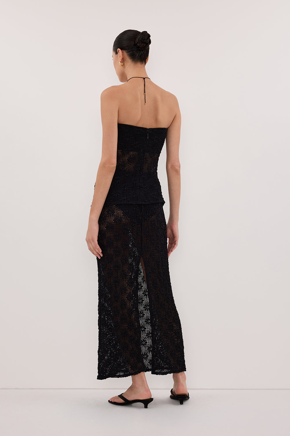 AGNES BLACK CROCHET COLUMN MIDI SKIRT