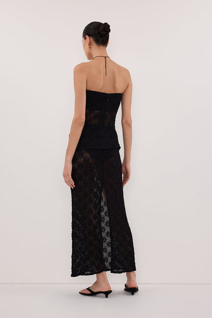 AGNES BLACK CROCHET COLUMN MIDI SKIRT