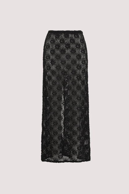 AGNES BLACK CROCHET COLUMN MIDI SKIRT