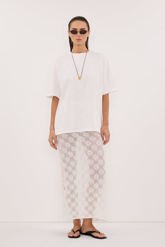 AGNES WHITE CROCHET COLUMN MIDI SKIRT