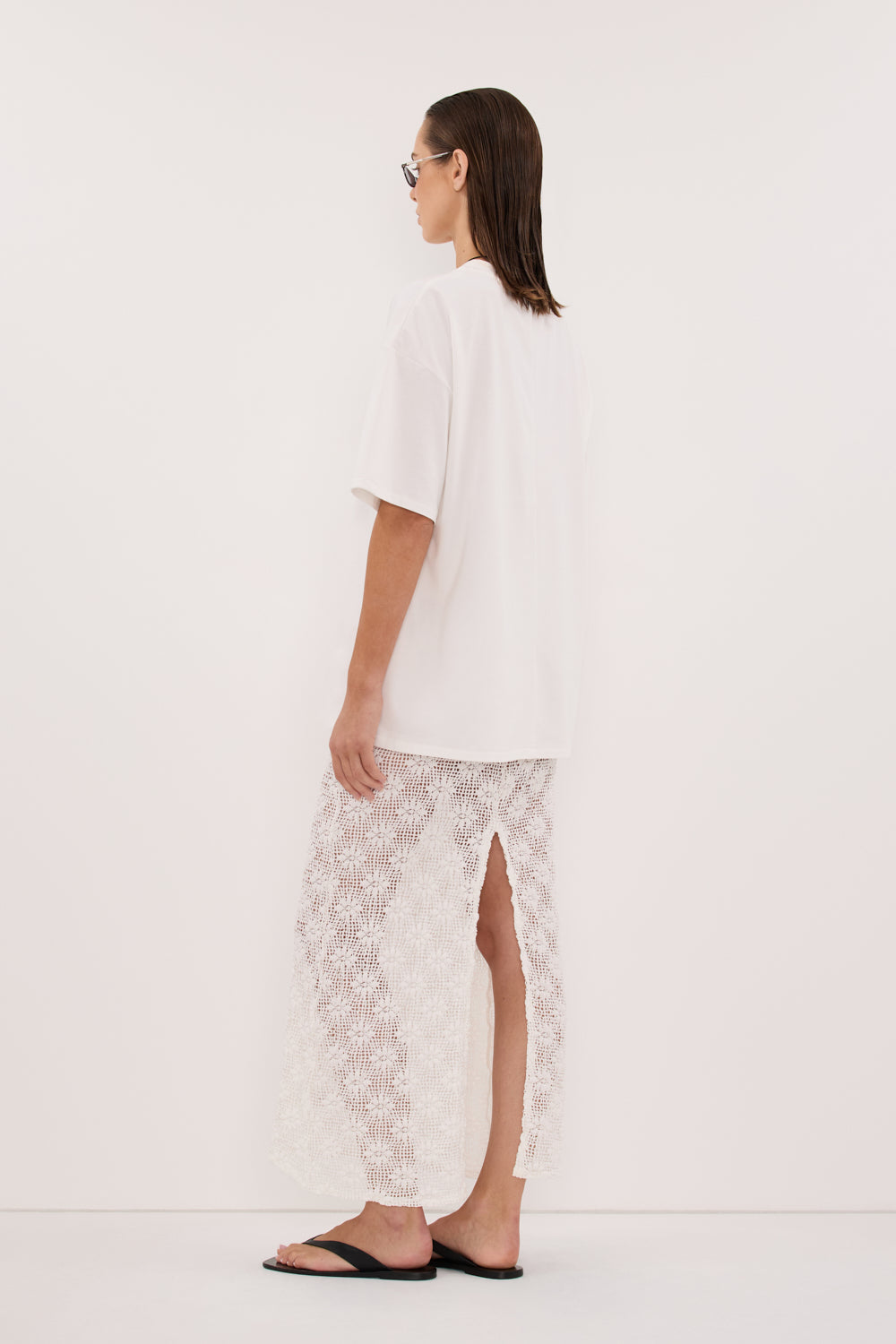 AGNES WHITE CROCHET COLUMN MIDI SKIRT
