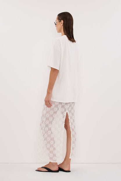AGNES WHITE CROCHET COLUMN MIDI SKIRT