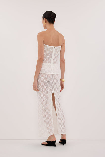 AGNES WHITE CROCHET COLUMN MIDI SKIRT