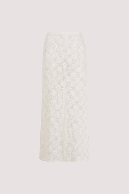 AGNES WHITE CROCHET COLUMN MIDI SKIRT