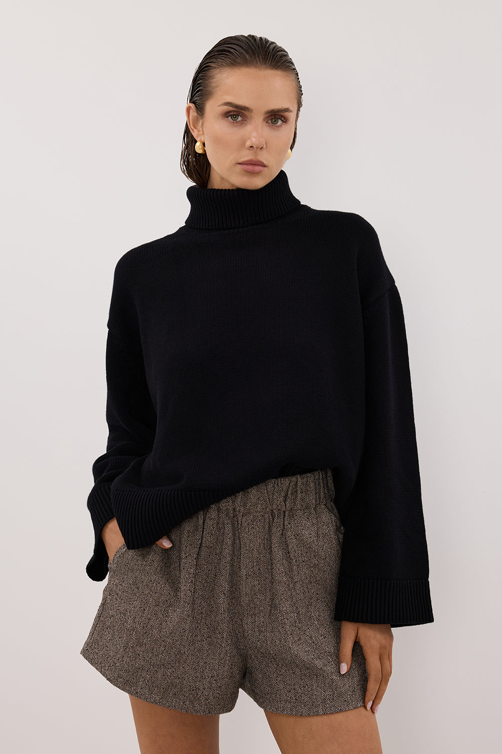 FRANKIE CHOC TWEED ELASTIC SHORT