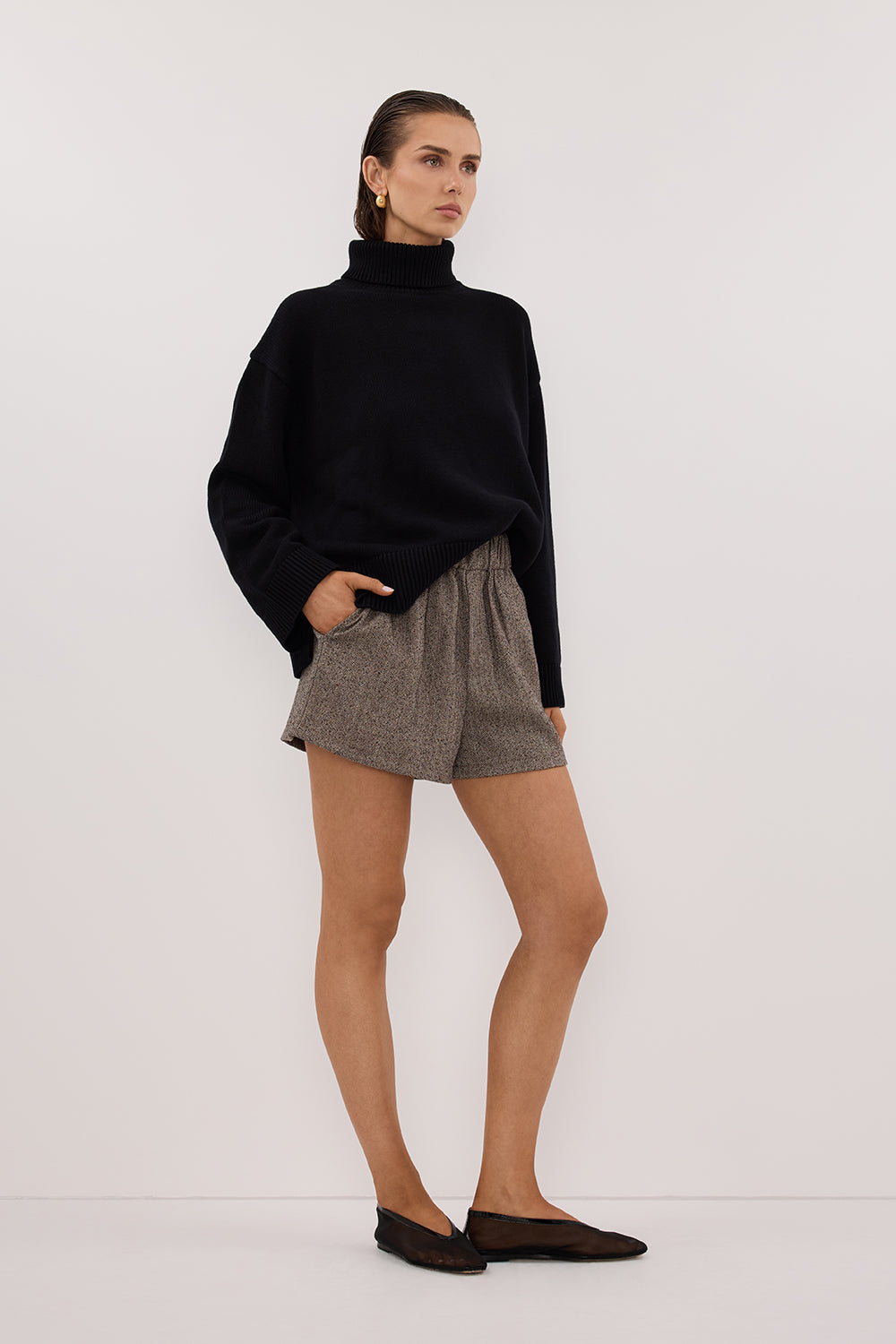 FRANKIE CHOC TWEED ELASTIC SHORT