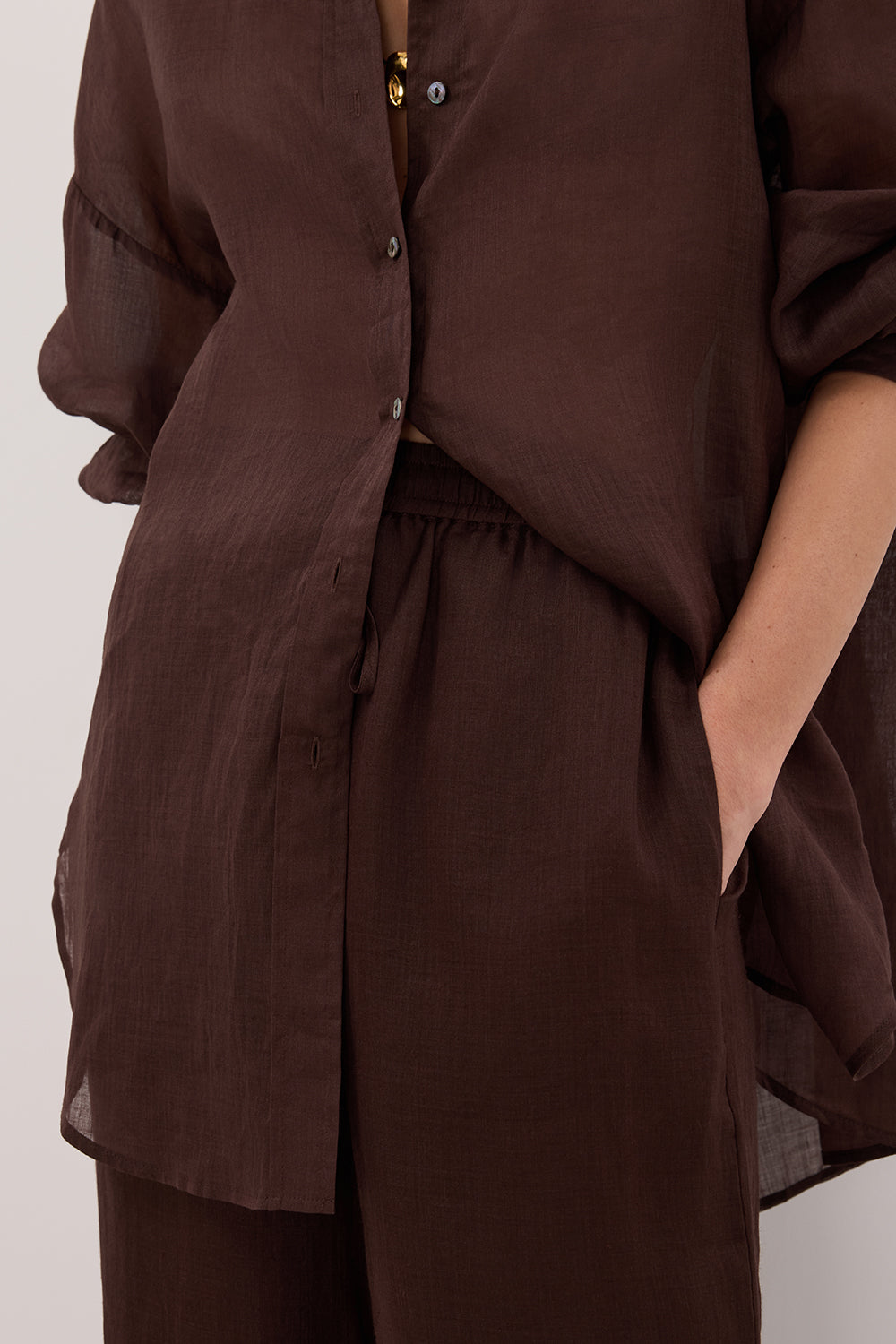 GINNY BURNT CHOC RAMIE PANT