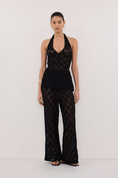 AGNES BLACK CROCHET WIDE LEG PANT