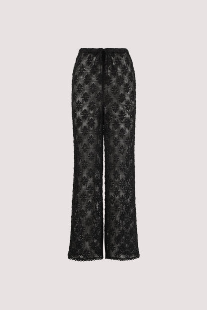 AGNES BLACK CROCHET WIDE LEG PANT