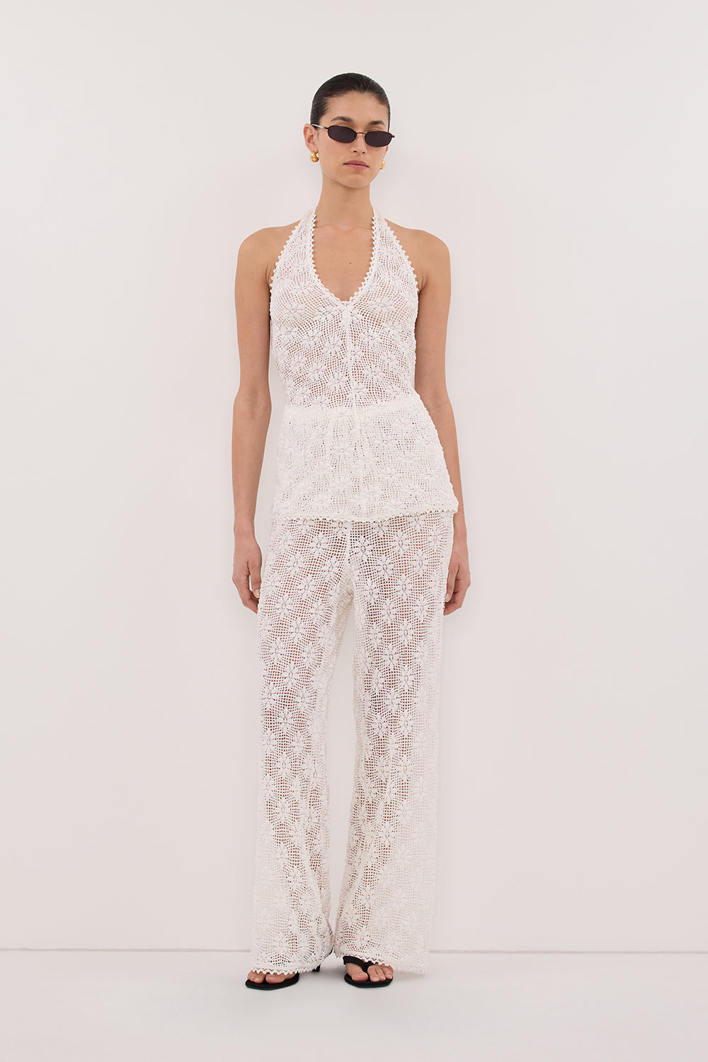 AGNES WHITE CROCHET WIDE LEG PANT