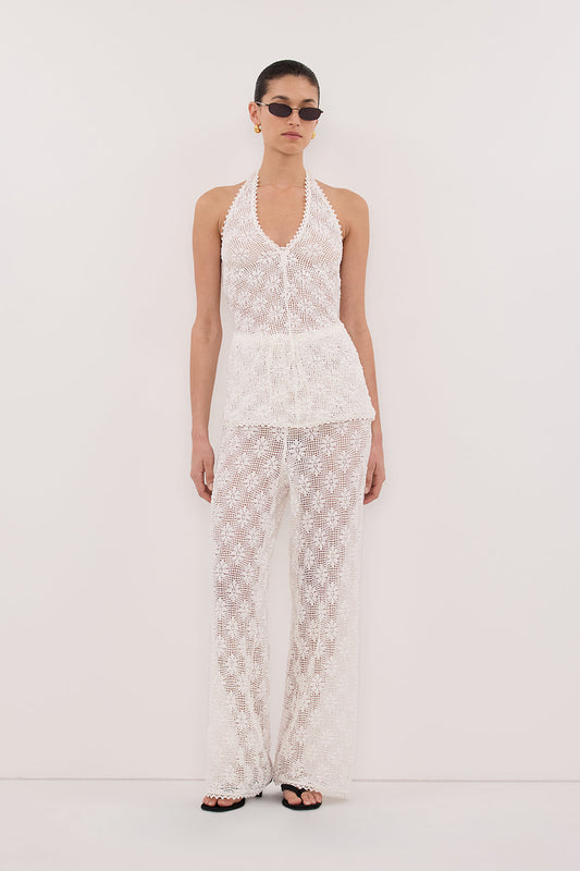 AGNES WHITE CROCHET WIDE LEG PANT
