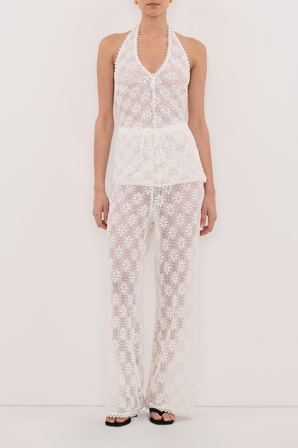 AGNES WHITE CROCHET WIDE LEG PANT