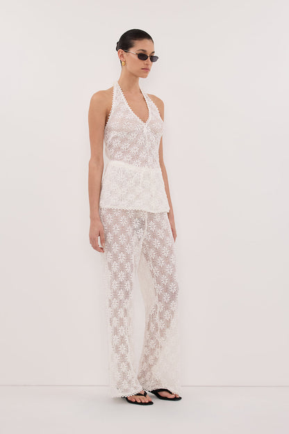 AGNES WHITE CROCHET WIDE LEG PANT