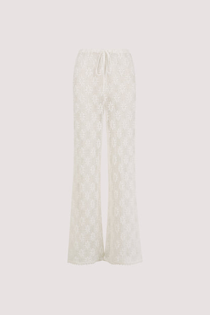 AGNES WHITE CROCHET WIDE LEG PANT