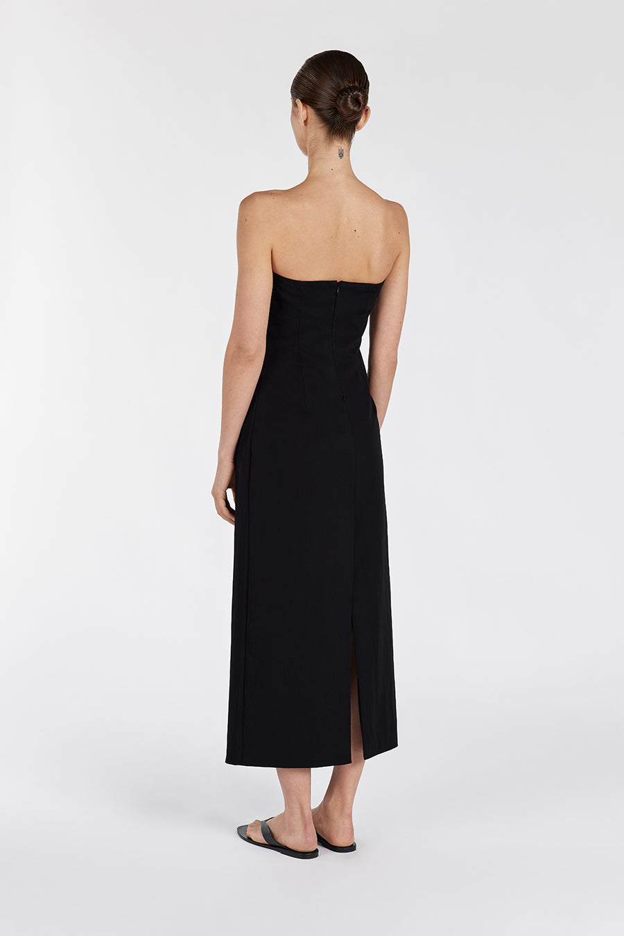 OPAL BLACK STRAPLESS MIDI DRESS