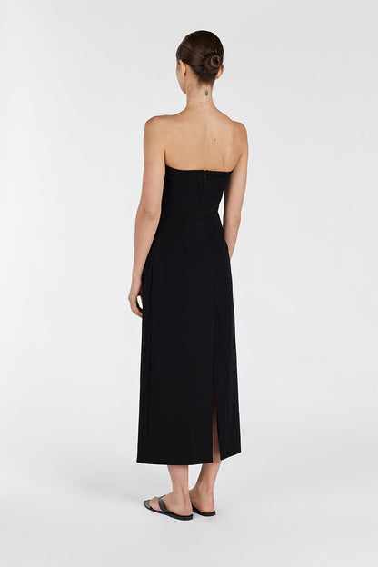 OPAL BLACK STRAPLESS MIDI DRESS